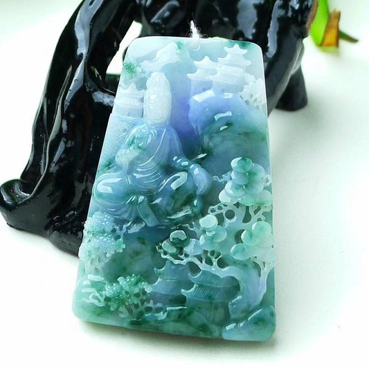 Natural Burmese jade carved Guanyin Bodhisattva tag Landscape Tara Bodhisattva pendant pendant tag Jade